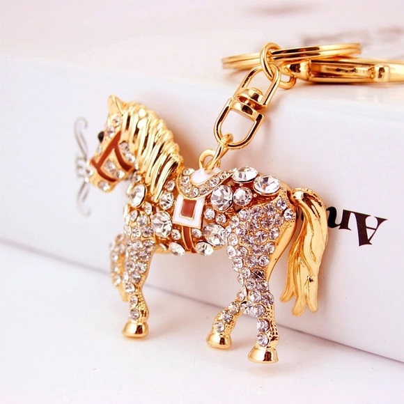 Gold and Crystal Saddled Horse Keychain Charm - Picture 3 of 16
